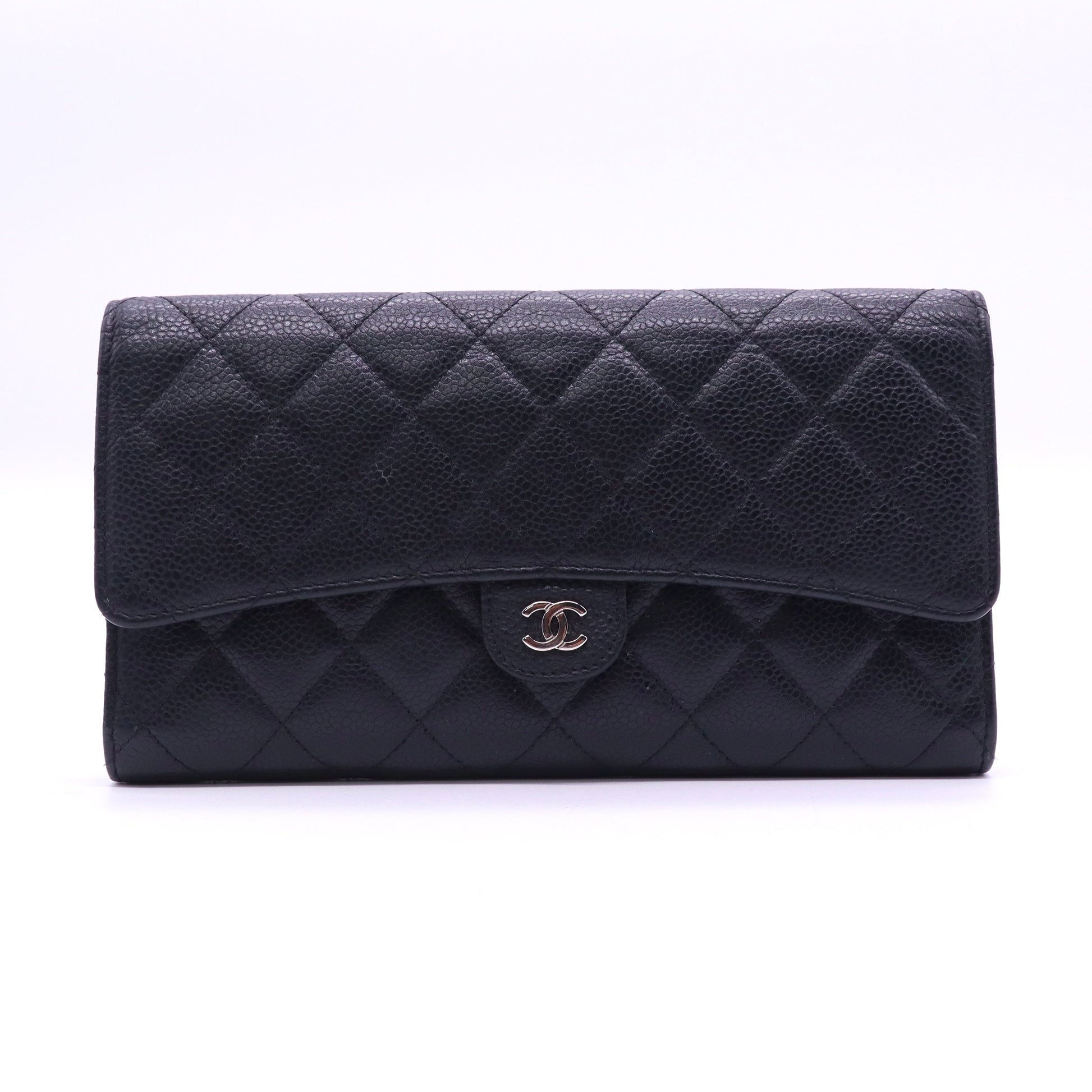 "Chanel Iridescent Caviar Quilted Large Flap Wallet Black twins LDJ3582