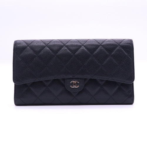 "Chanel Iridescent Caviar Quilted Large Flap Wallet Black twins LDJ3582