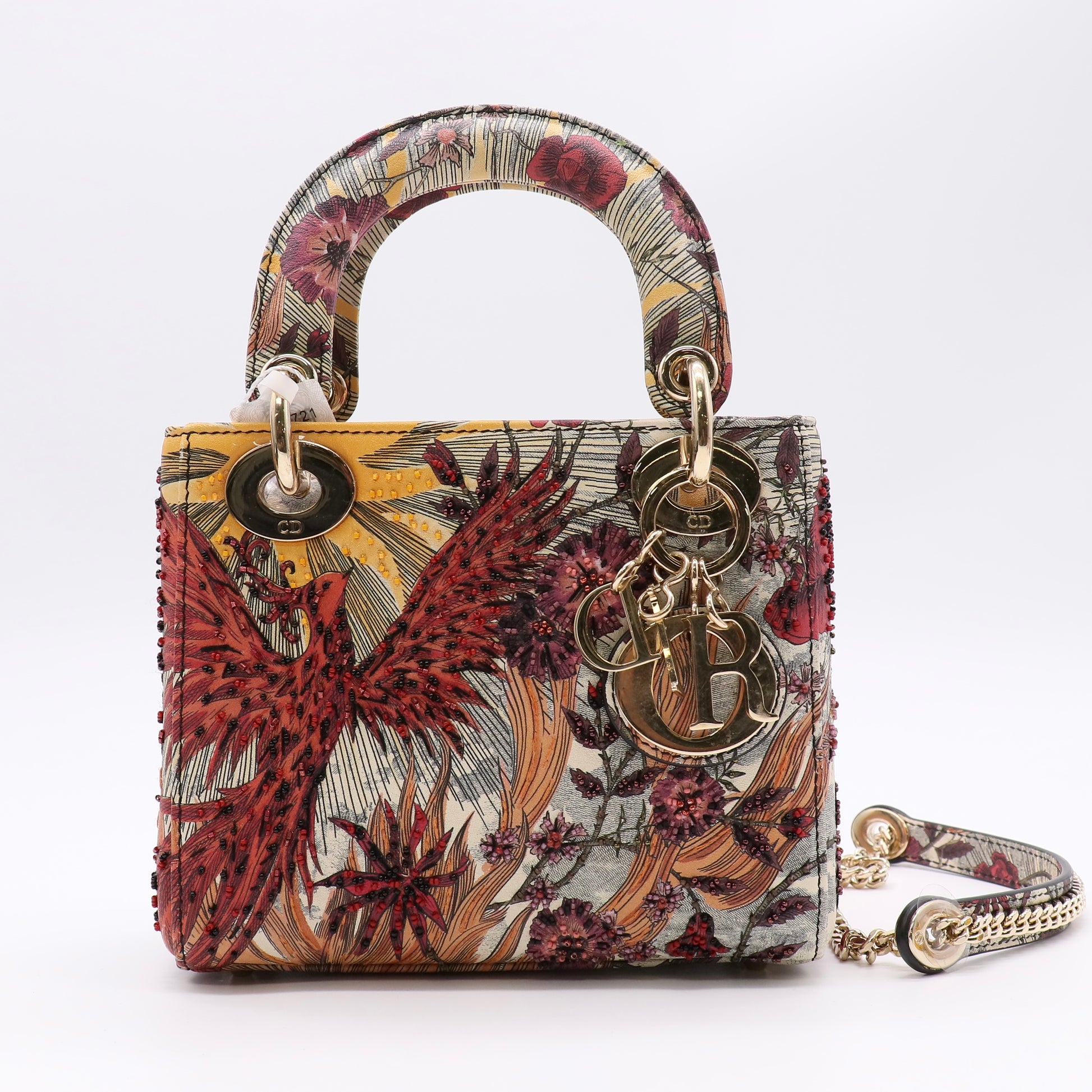 Embroidered Phoenix Mini Lady Dior Red Multicolor Twins LDZ363