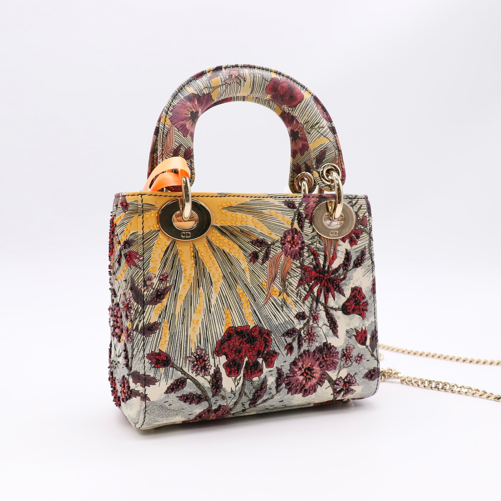 Embroidered Phoenix Mini Lady Dior Red Multicolor Twins LDZ363