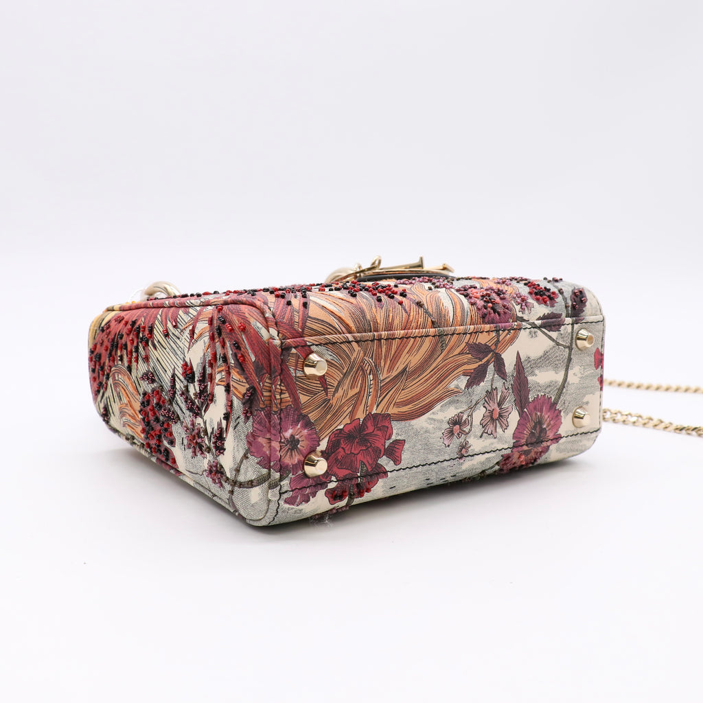 Embroidered Phoenix Mini Lady Dior Red Multicolor Twins LDZ363
