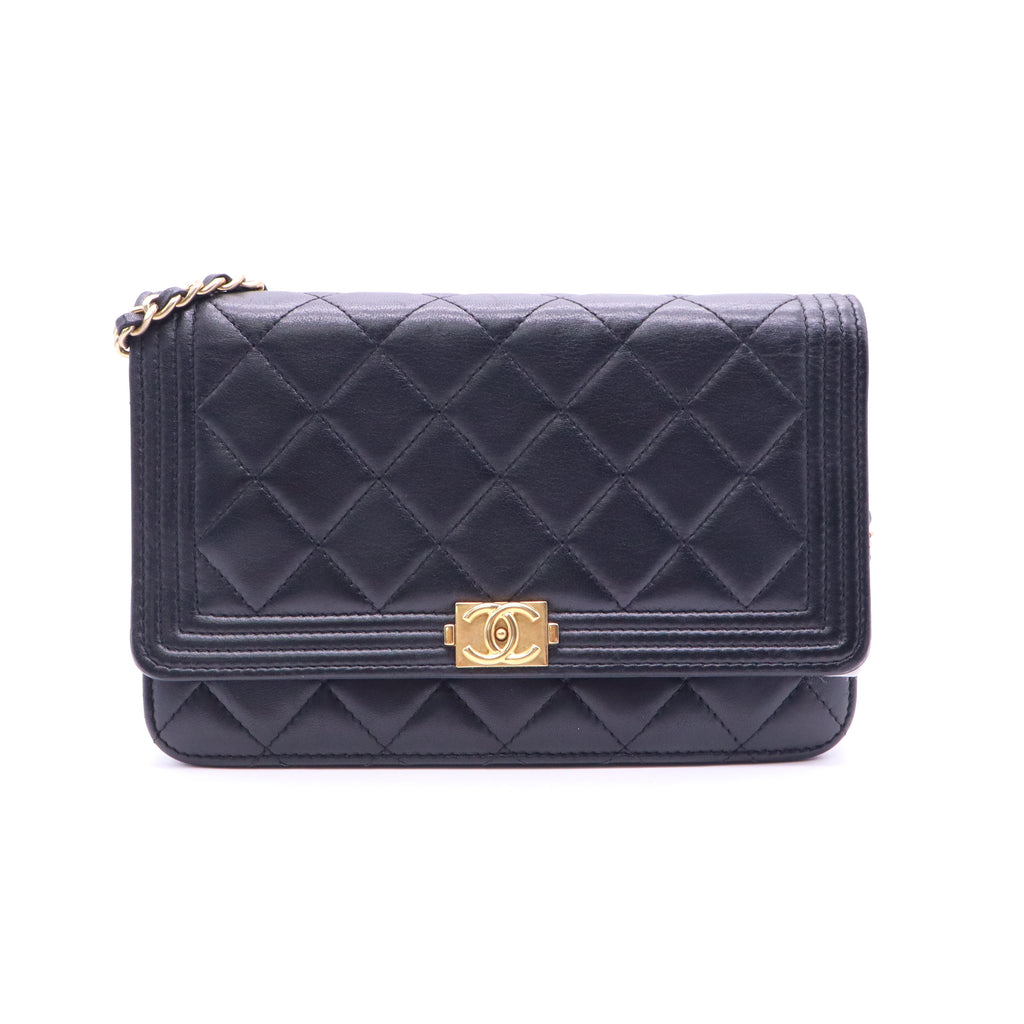 Chanel Lambskin Quilted Boy Wallet On Chain WOC Black twins LDJ3576