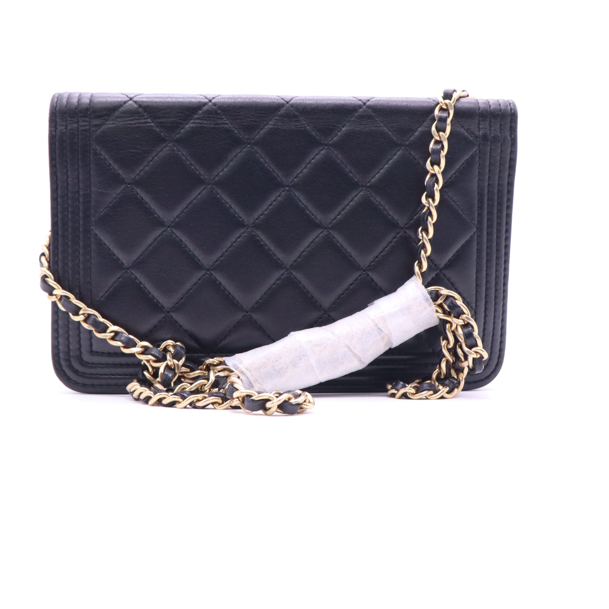 Chanel Lambskin Quilted Boy Wallet On Chain WOC Black twins LDJ3576