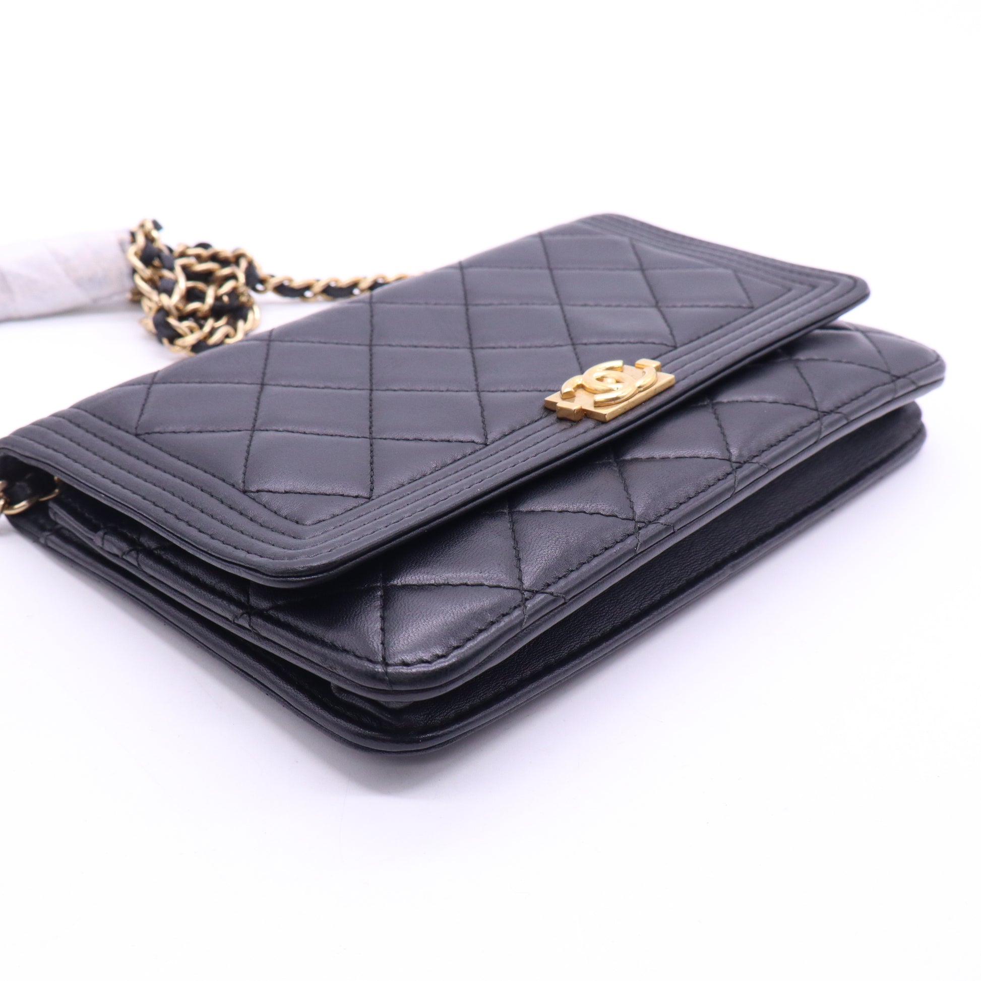 Chanel Lambskin Quilted Boy Wallet On Chain WOC Black twins LDJ3576