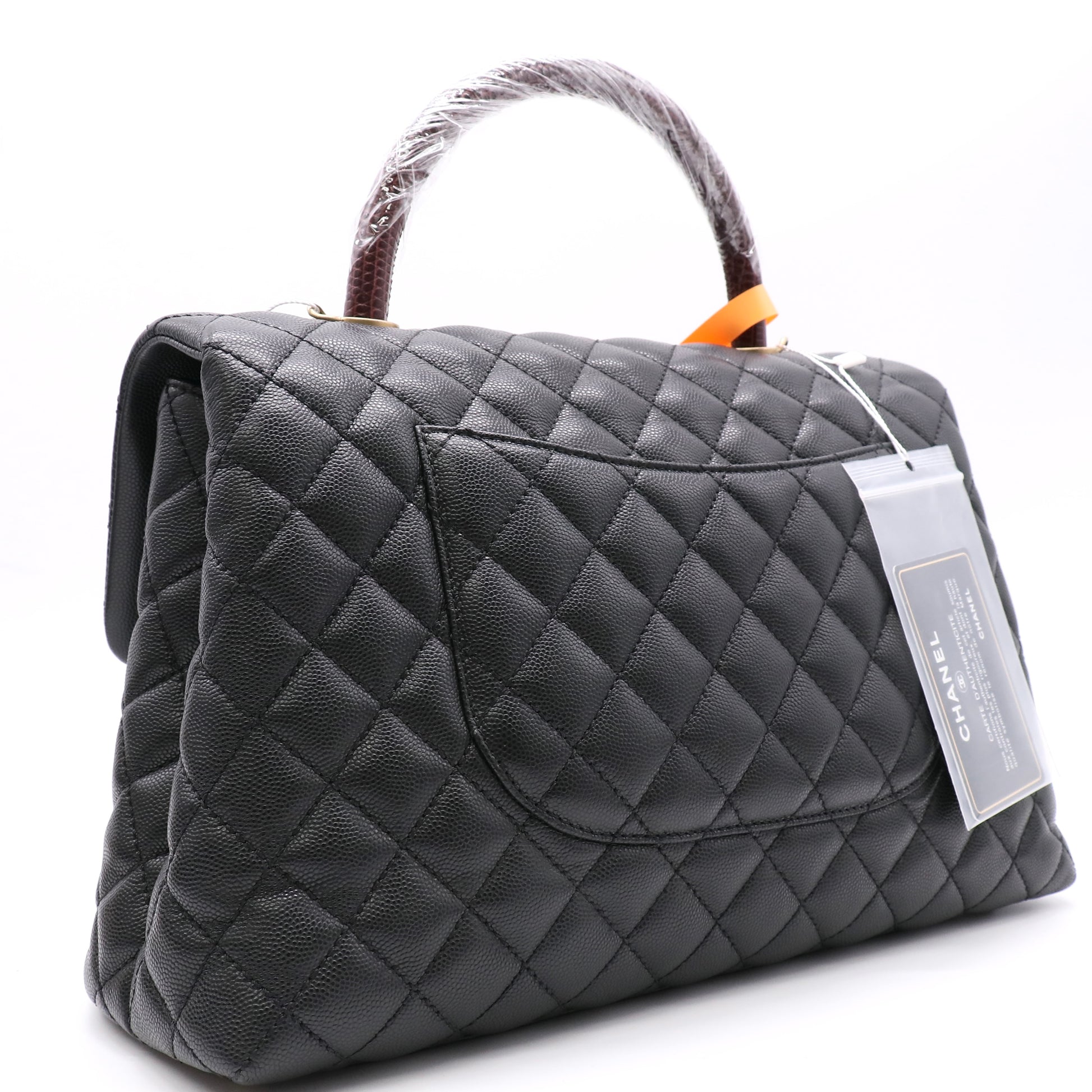 Chanel Caviar Elaphe Quilted Medium Coco Handle Flap Black Burgundy LDZ370 twins