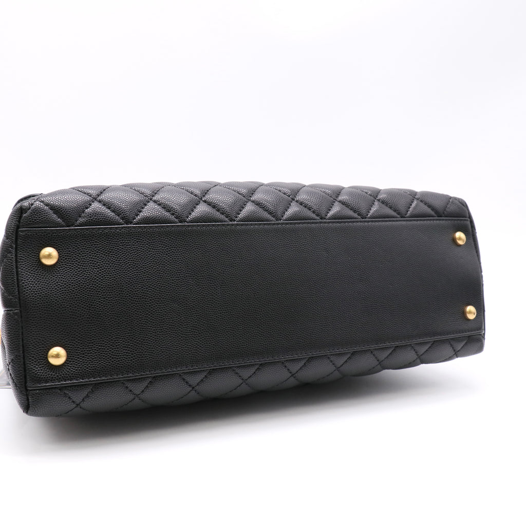 Chanel Caviar Elaphe Quilted Medium Coco Handle Flap Black Burgundy LDZ370 twins