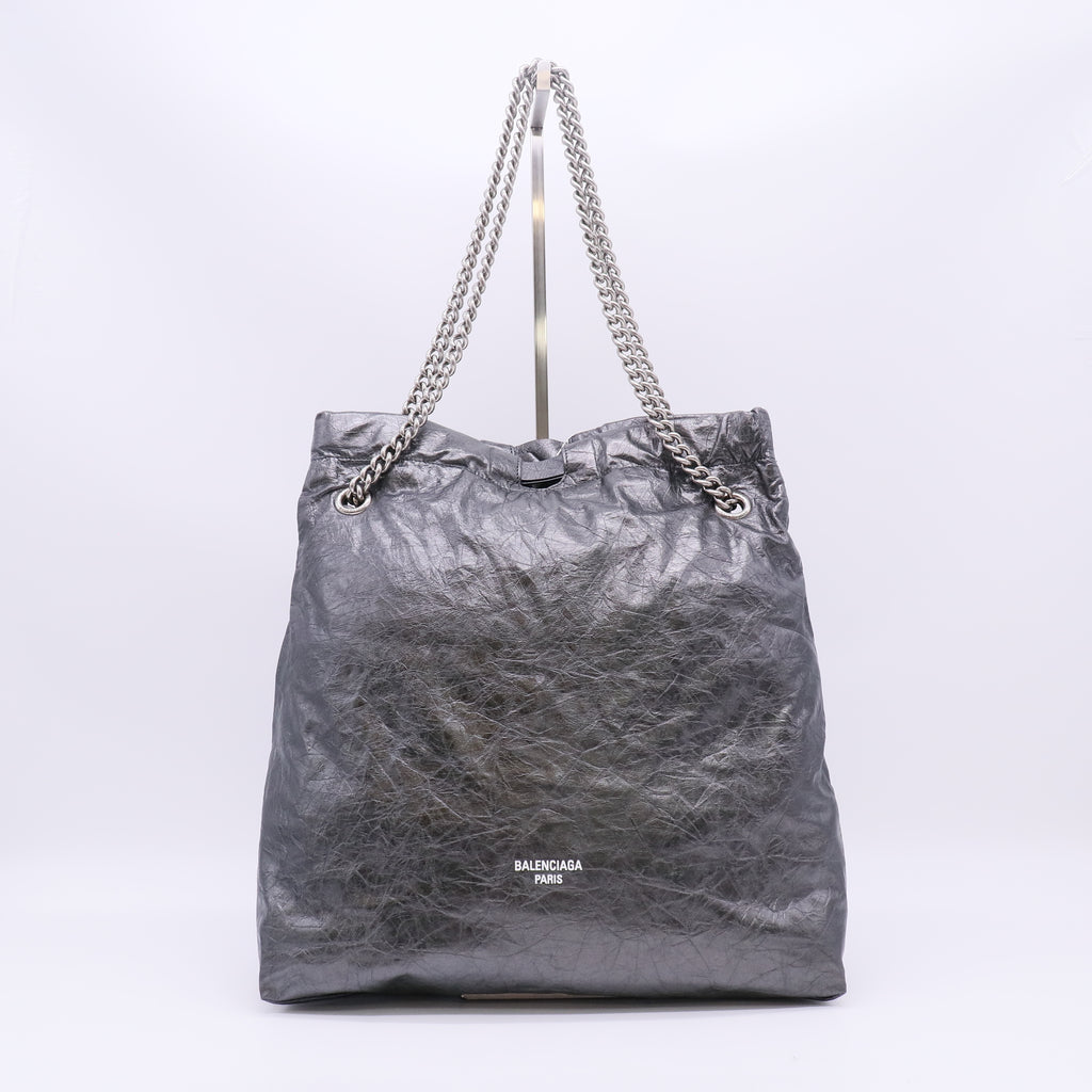 Balenciaga Metallic Silver Crinkled Leather Drawstring Bag twins LDJ5524