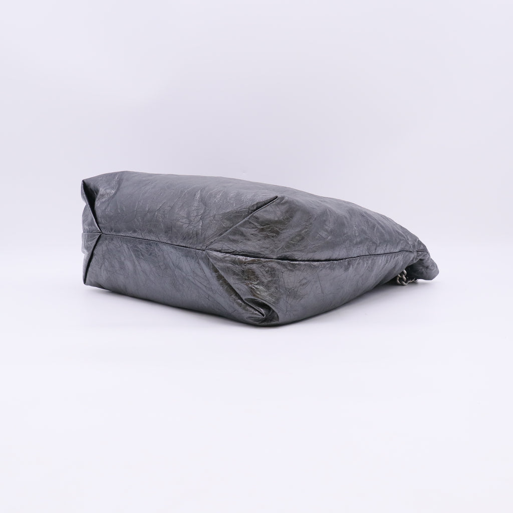 Balenciaga Metallic Silver Crinkled Leather Drawstring Bag twins LDJ5524