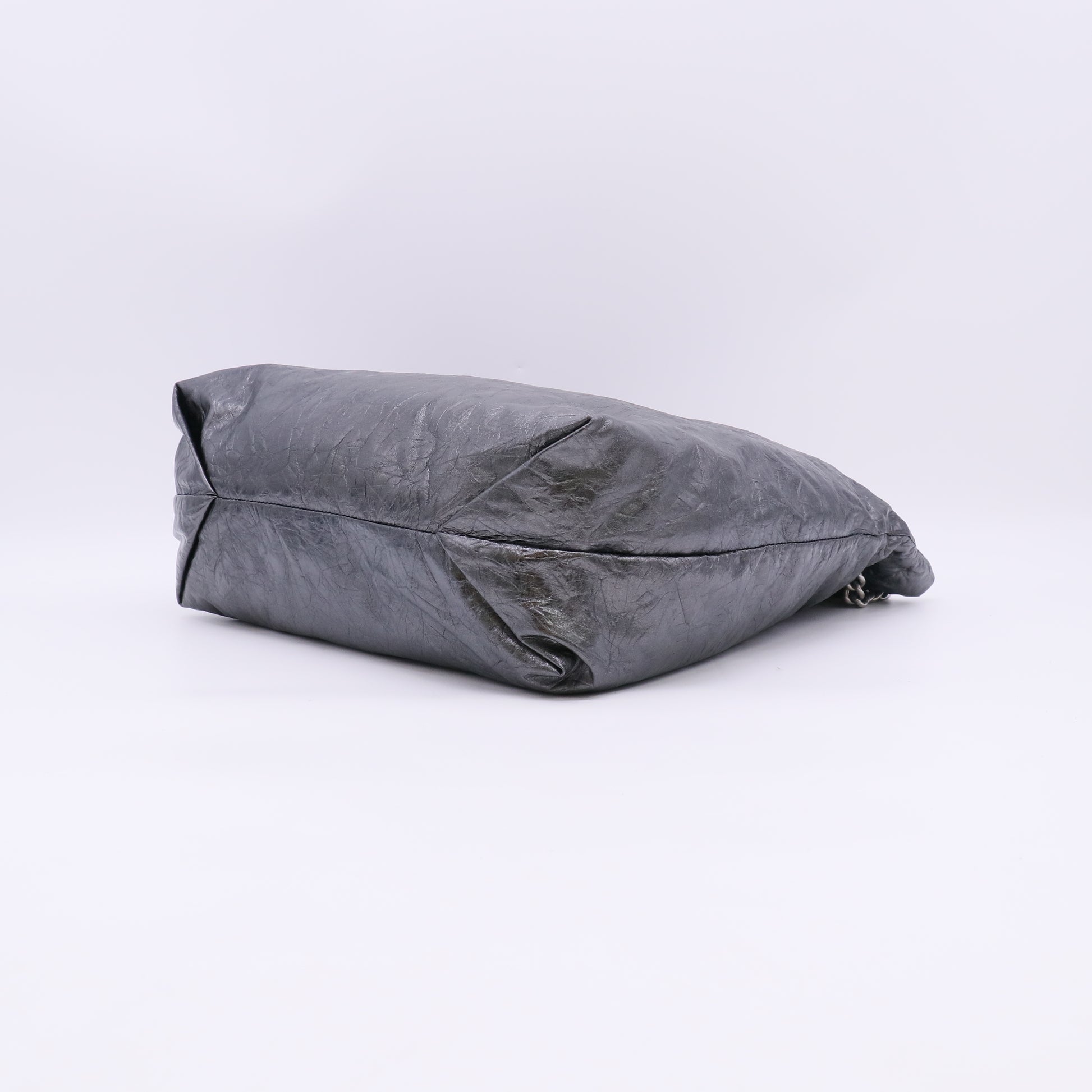 Balenciaga Metallic Silver Crinkled Leather Drawstring Bag twins LDJ5524