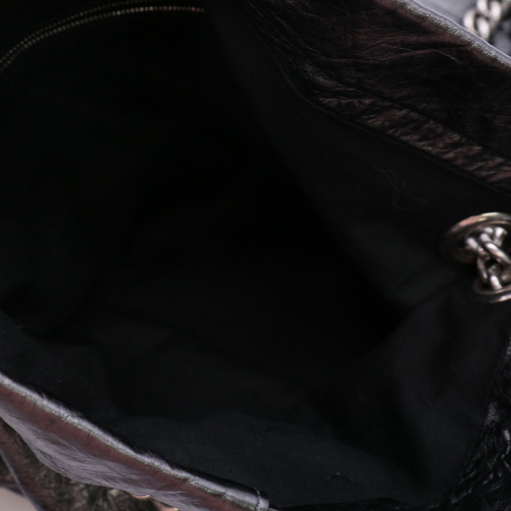 Balenciaga Metallic Silver Crinkled Leather Drawstring Bag twins LDJ5524