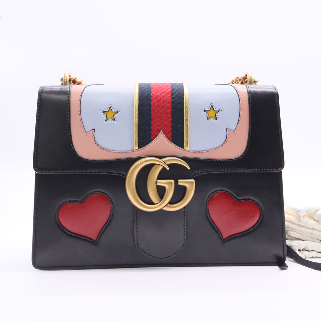 Gucci Web Heart GG Marmont Chain Shoulder Bag Leather Medium Twins