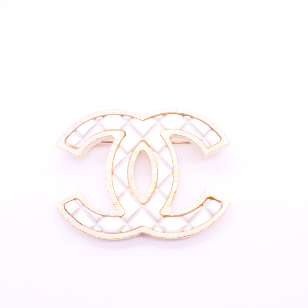 Silver/Gold Quilted CC Brooch Pin