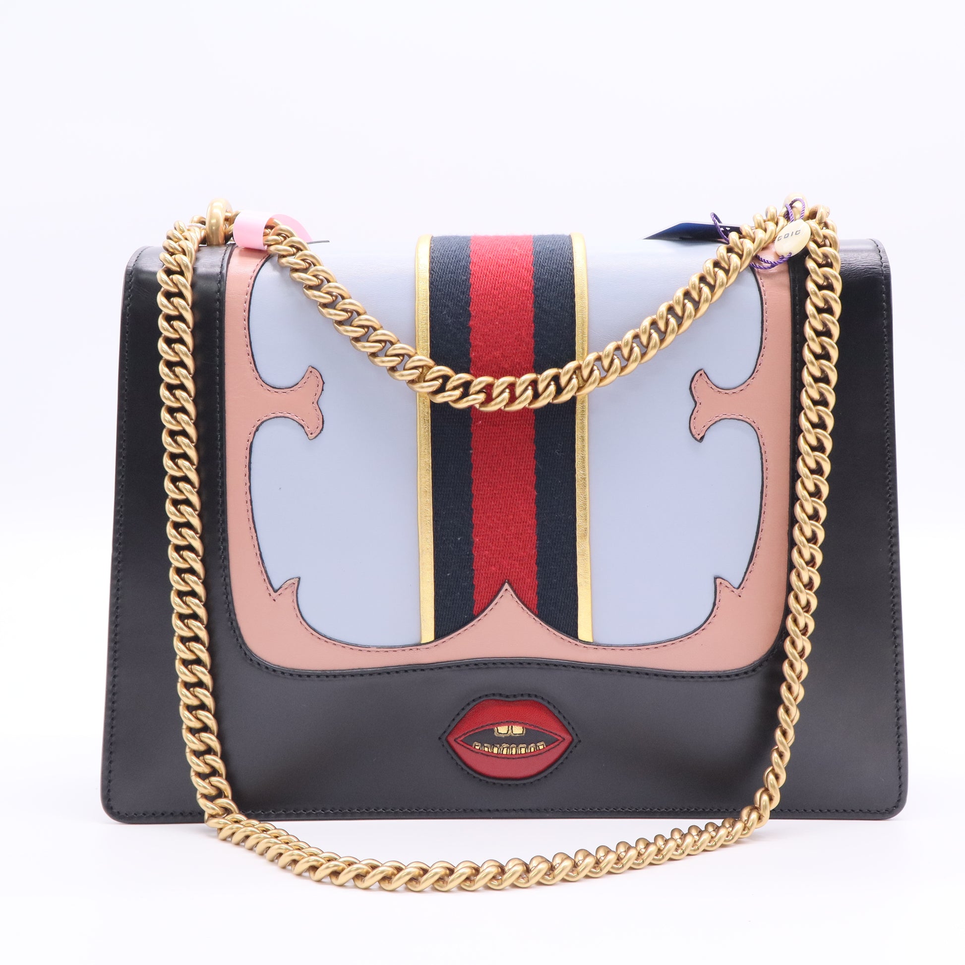 Gucci Web Heart GG Marmont Chain Shoulder Bag Leather Medium Twins