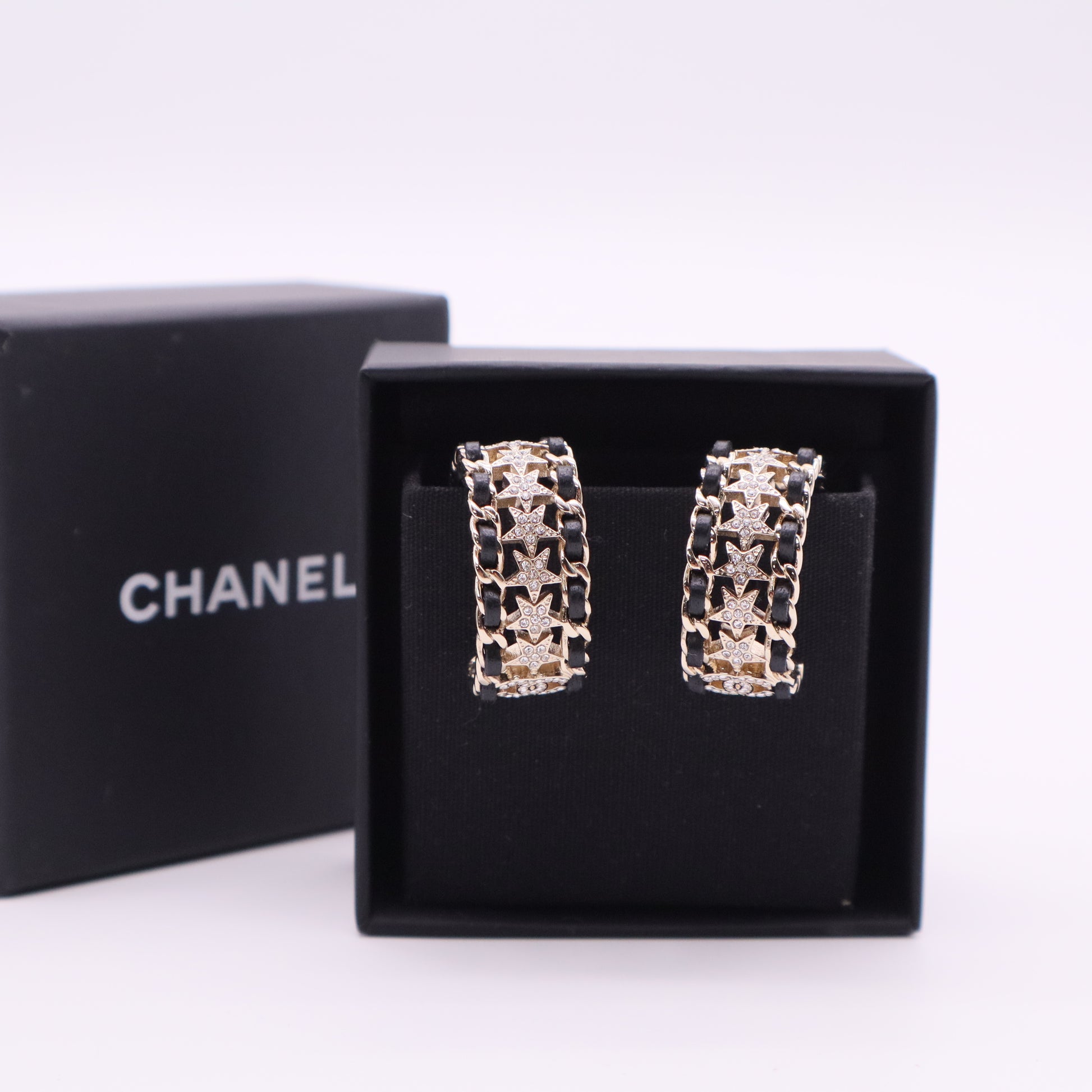 Strass & Leather CC Hoop Earrings Twins