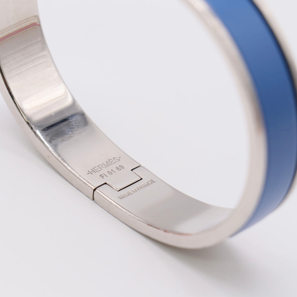 Hermes Bleu de Biarritz Mat Enamel Brushed Palladium Plated Jet Bracelet twins W22565