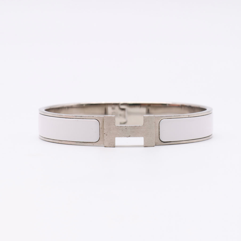 Hermes Enamel Narrow Clic Clac H Bracelet GM White twins W22566
