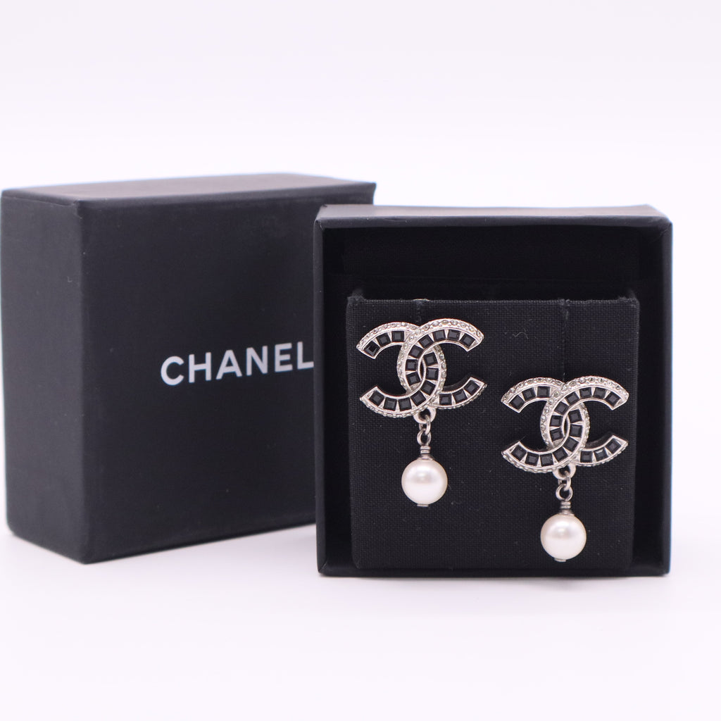 CC Stud Crystals Leather Earrings twins