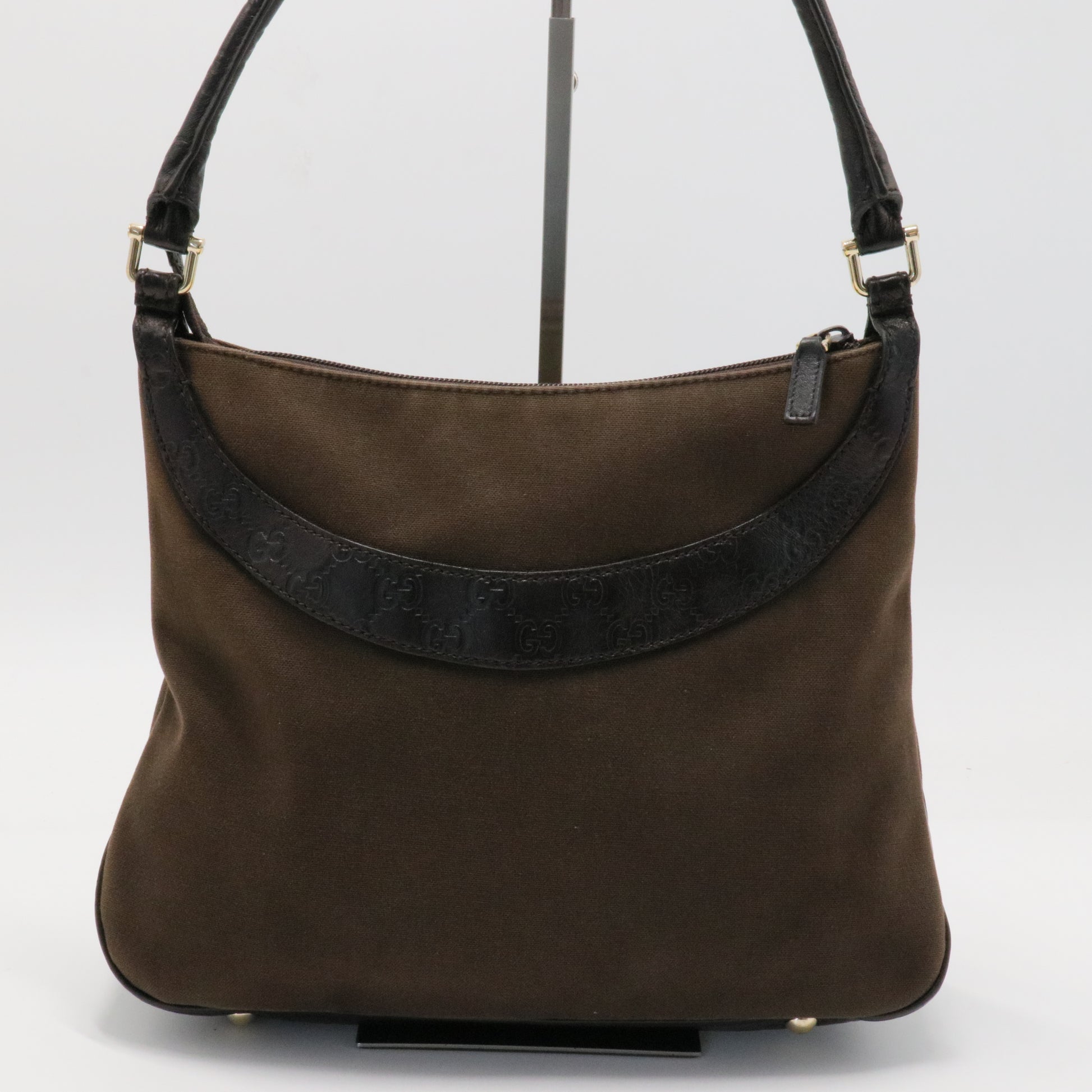 Guccissima Trim Canvas Hobo Dark Brown
