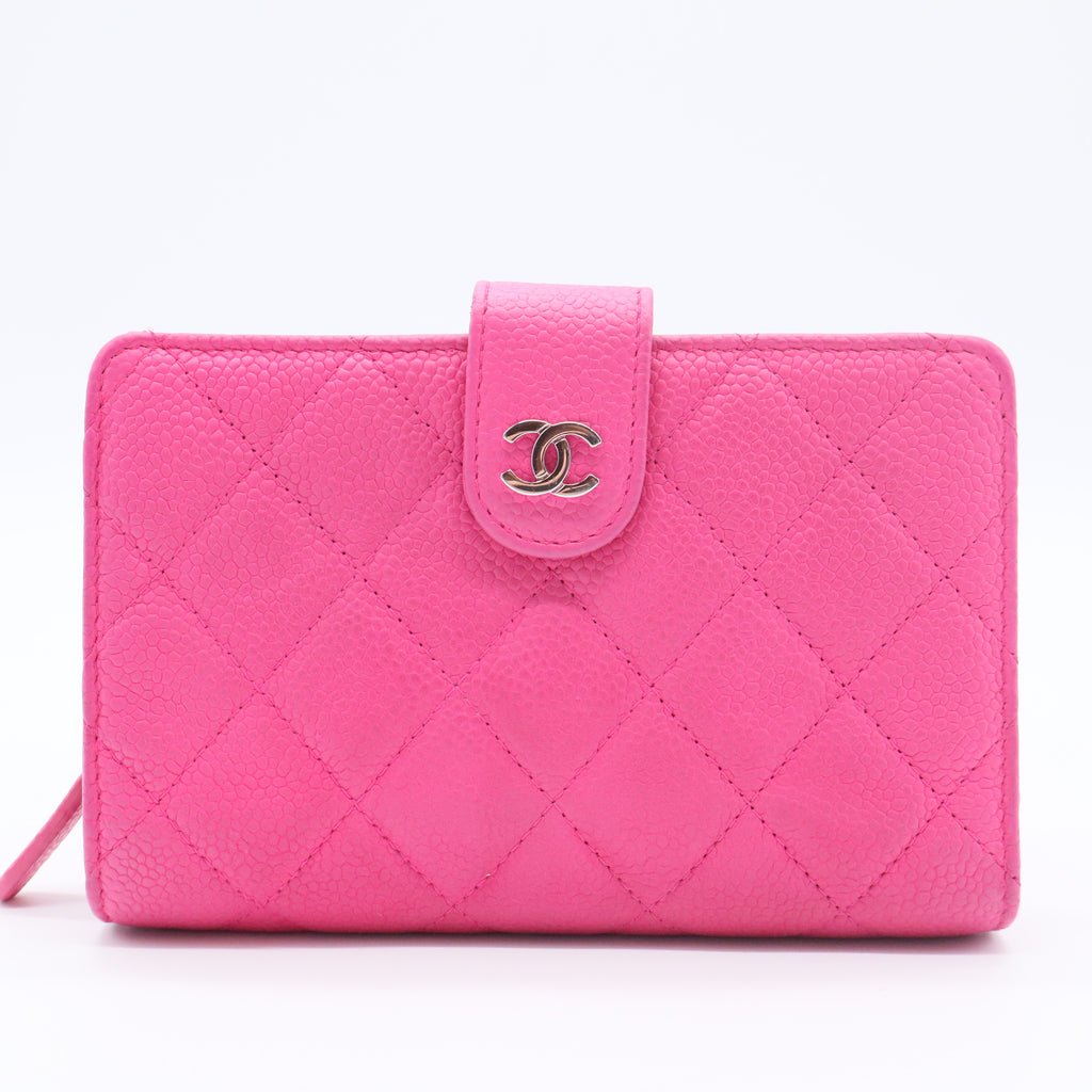 Caviar Quilted CC French Wallet Hot Pink