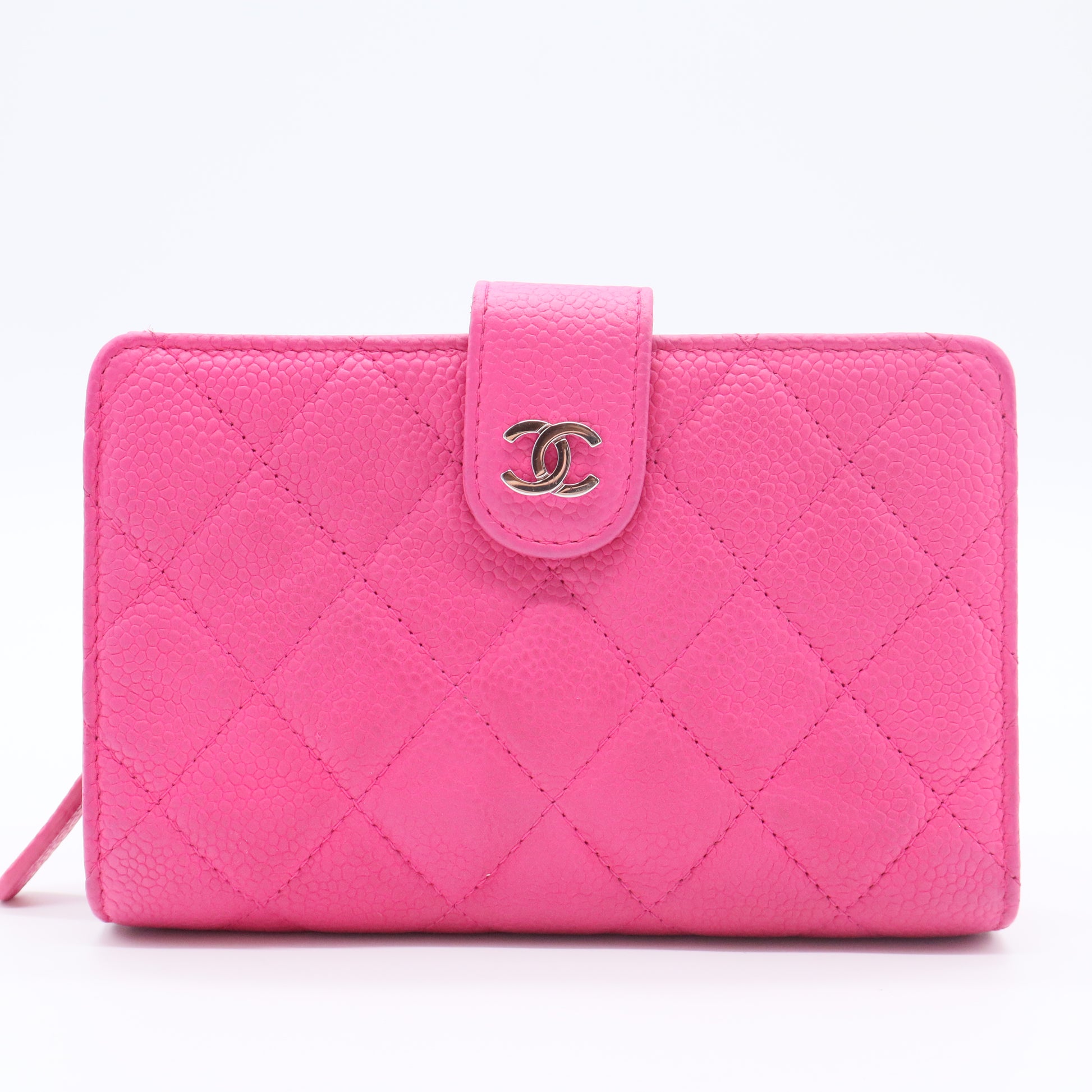 Caviar Quilted CC French Wallet Hot Pink