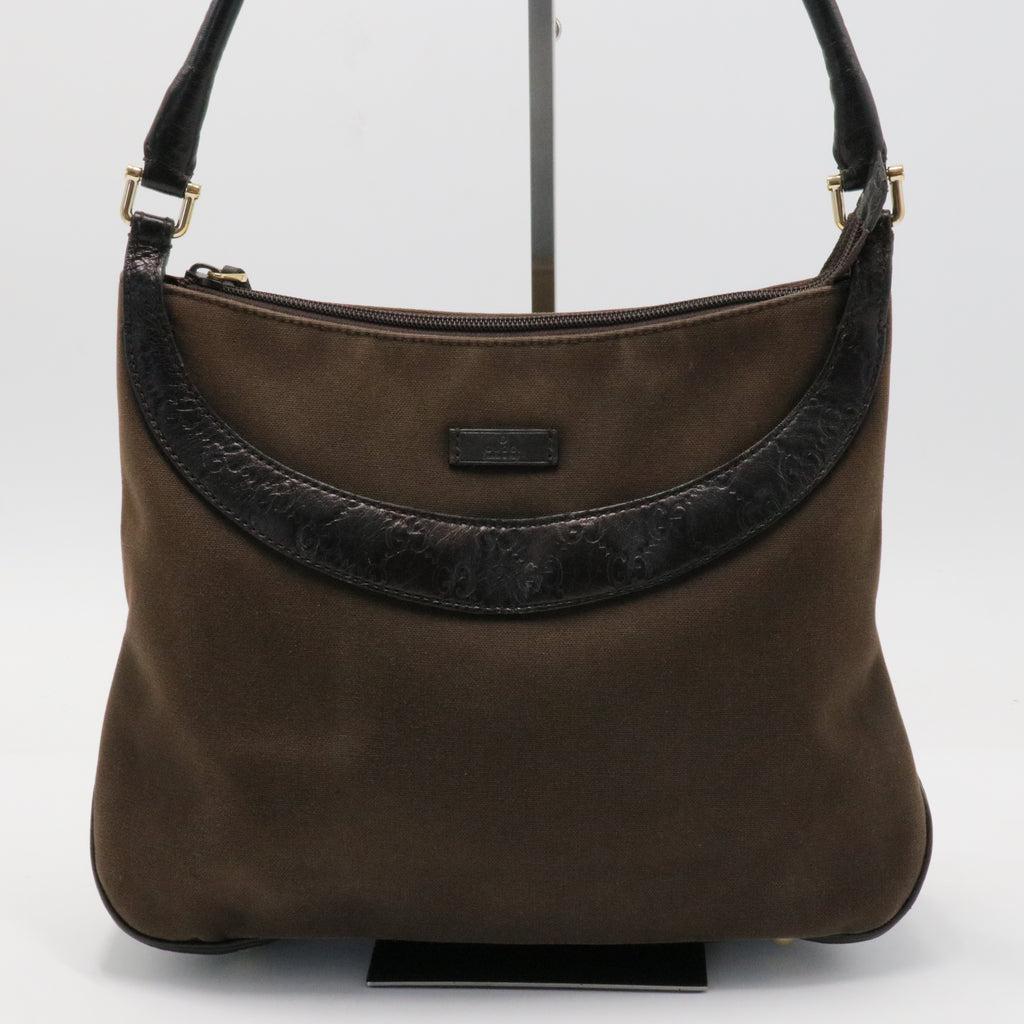 Guccissima Trim Canvas Hobo Dark Brown