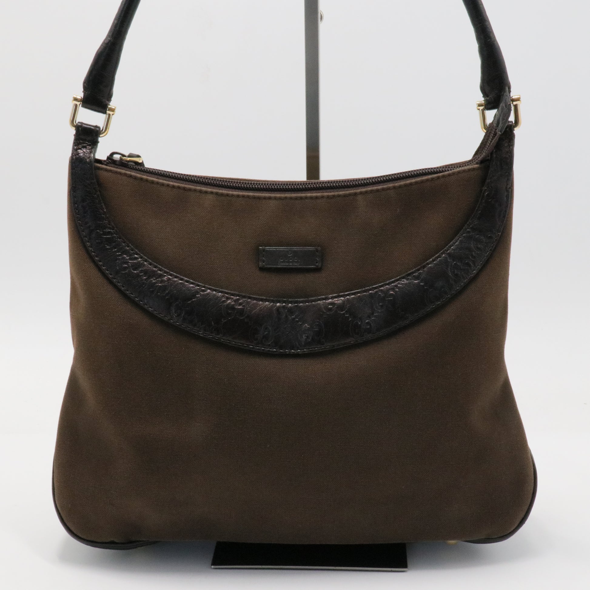 Guccissima Trim Canvas Hobo Dark Brown