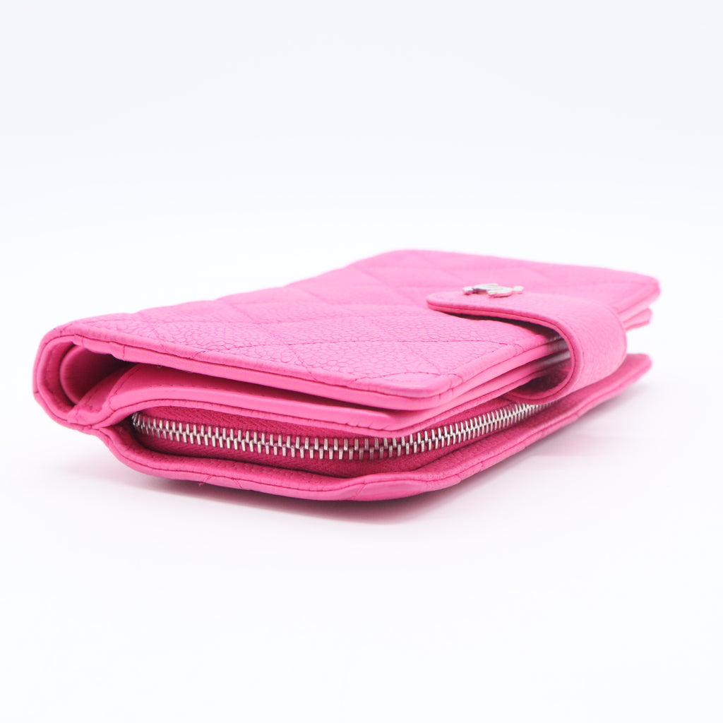 Caviar Quilted CC French Wallet Hot Pink