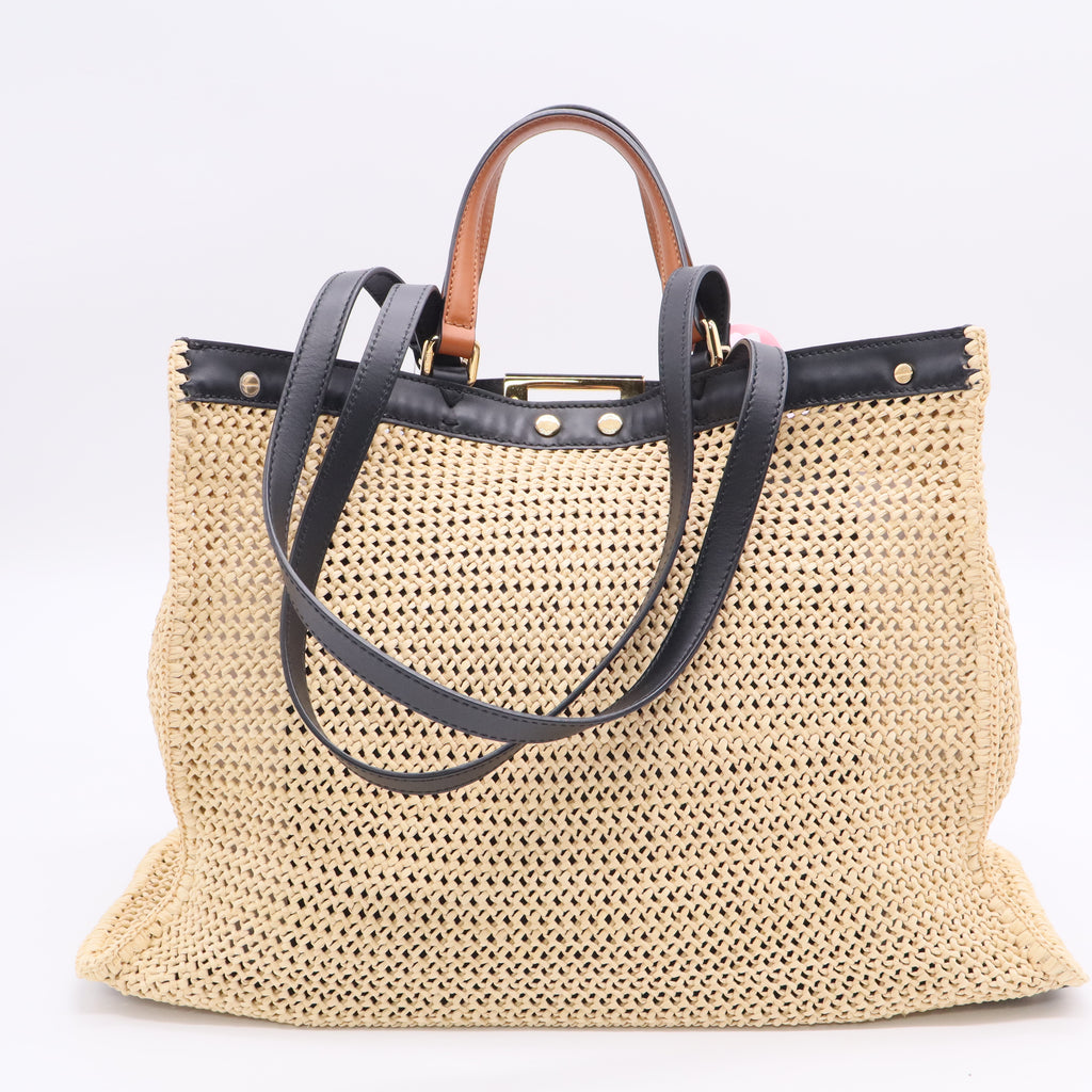 Fendi Raffia Vitello King Macrame Mesh Large Peekaboo X-Tote Twins LDJ2756