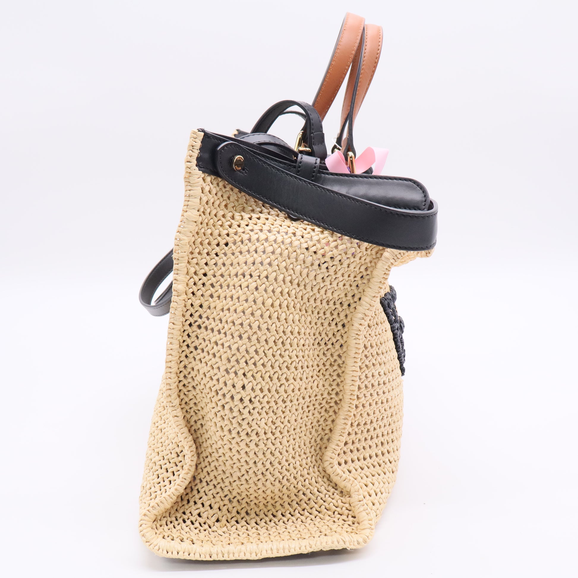 Fendi Raffia Vitello King Macrame Mesh Large Peekaboo X-Tote Twins LDJ2756