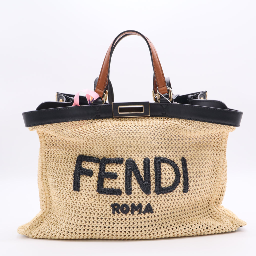 Fendi Raffia Vitello King Macrame Mesh Large Peekaboo X-Tote Twins LDJ2756