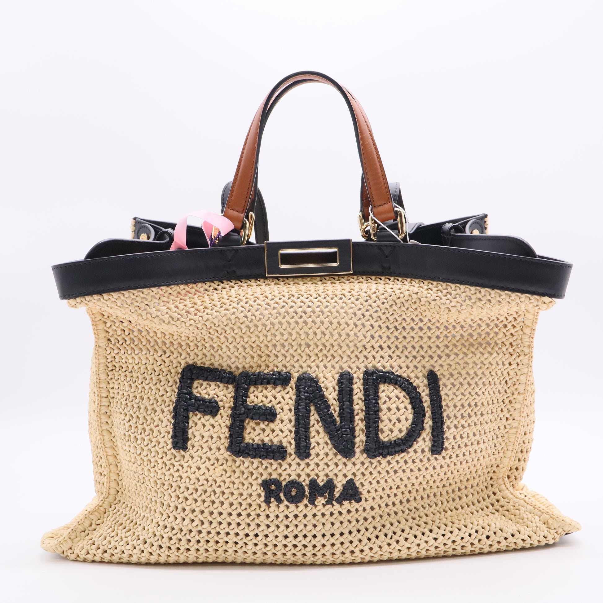 Fendi Raffia Vitello King Macrame Mesh Large Peekaboo X-Tote Twins LDJ2756