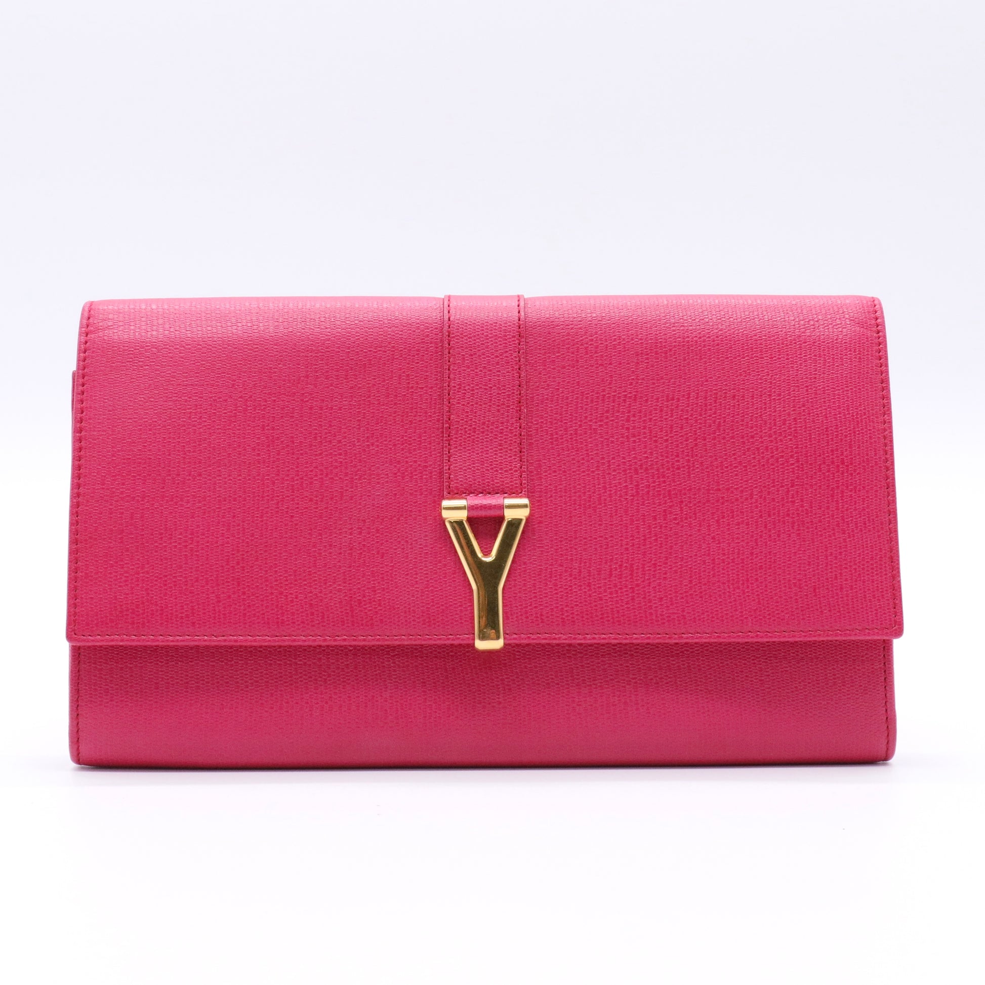 Calfskin Classic Y Ligne Clutch Fuchsia twins