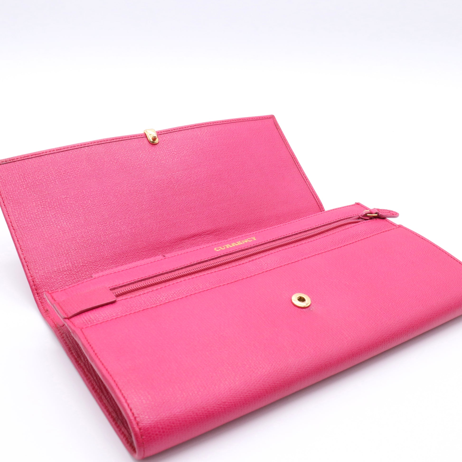 Calfskin Classic Y Ligne Clutch Fuchsia twins