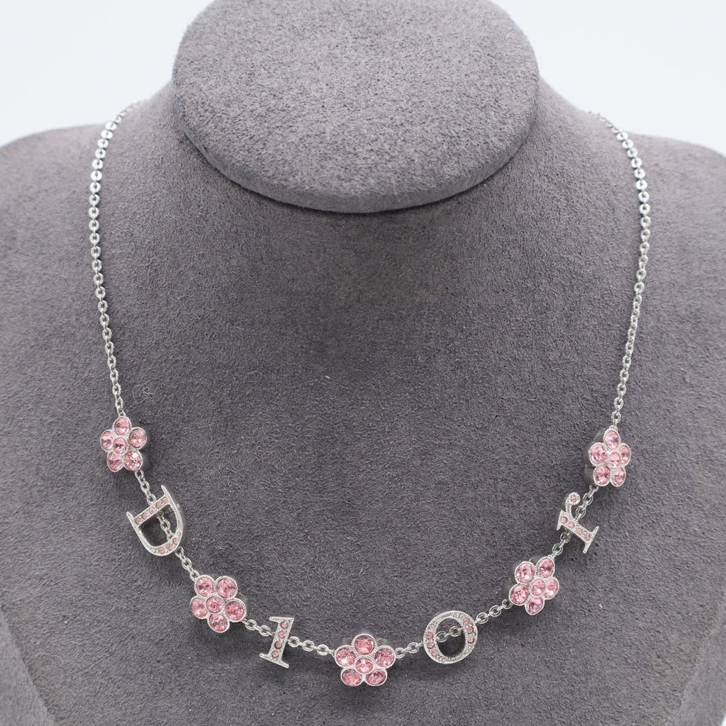 Logo Flower Necklace Metal with Crysta Twins LDJ2773
