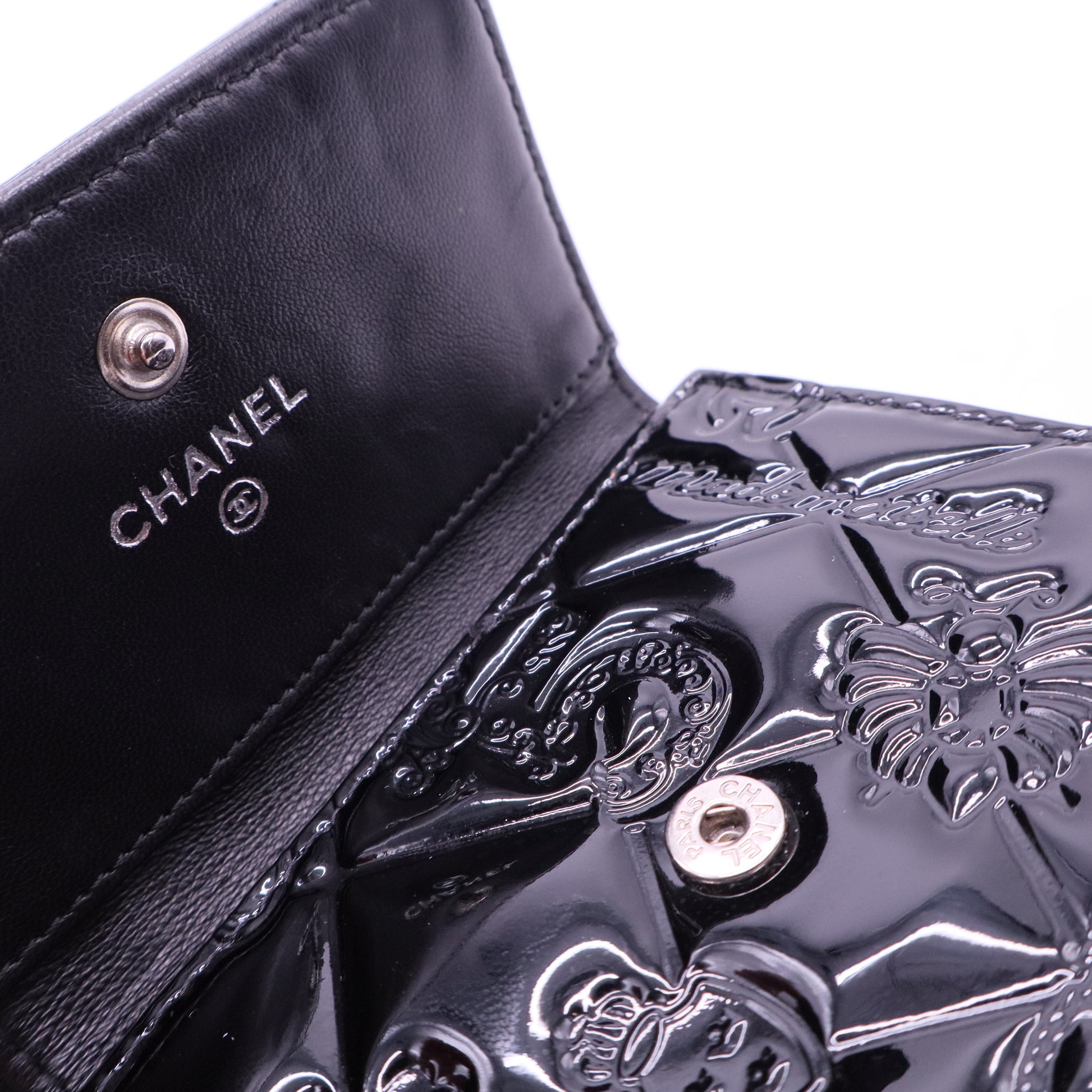Chanel Trifold Flap Wallet Quilted Patent Compact twins