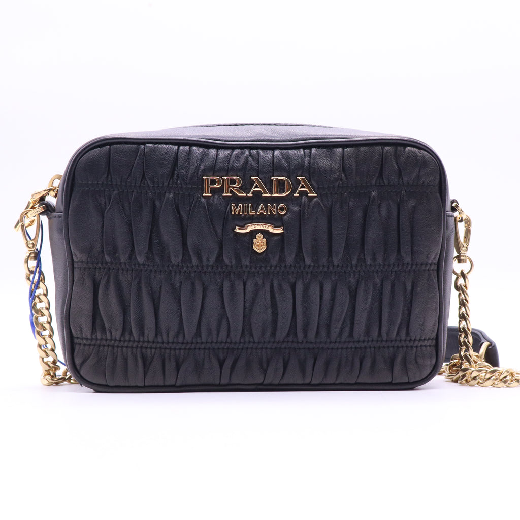 Prada Black Gaufre Leather Camera Shoulder Bag twins LDJ3535