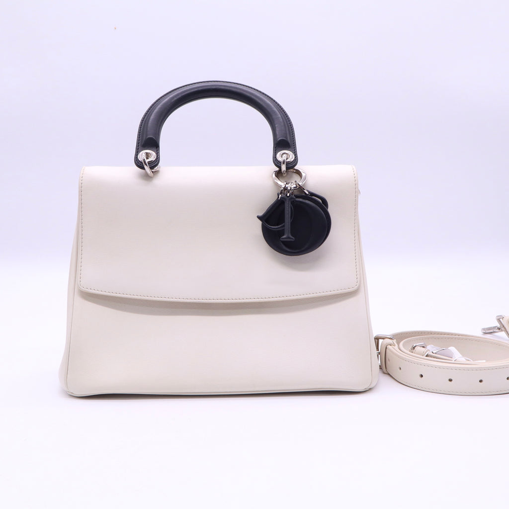 CHRISTIAN DIOR Smooth Calfskin Bicolor Small Be Dior Flap White Black Handbag twins B20781