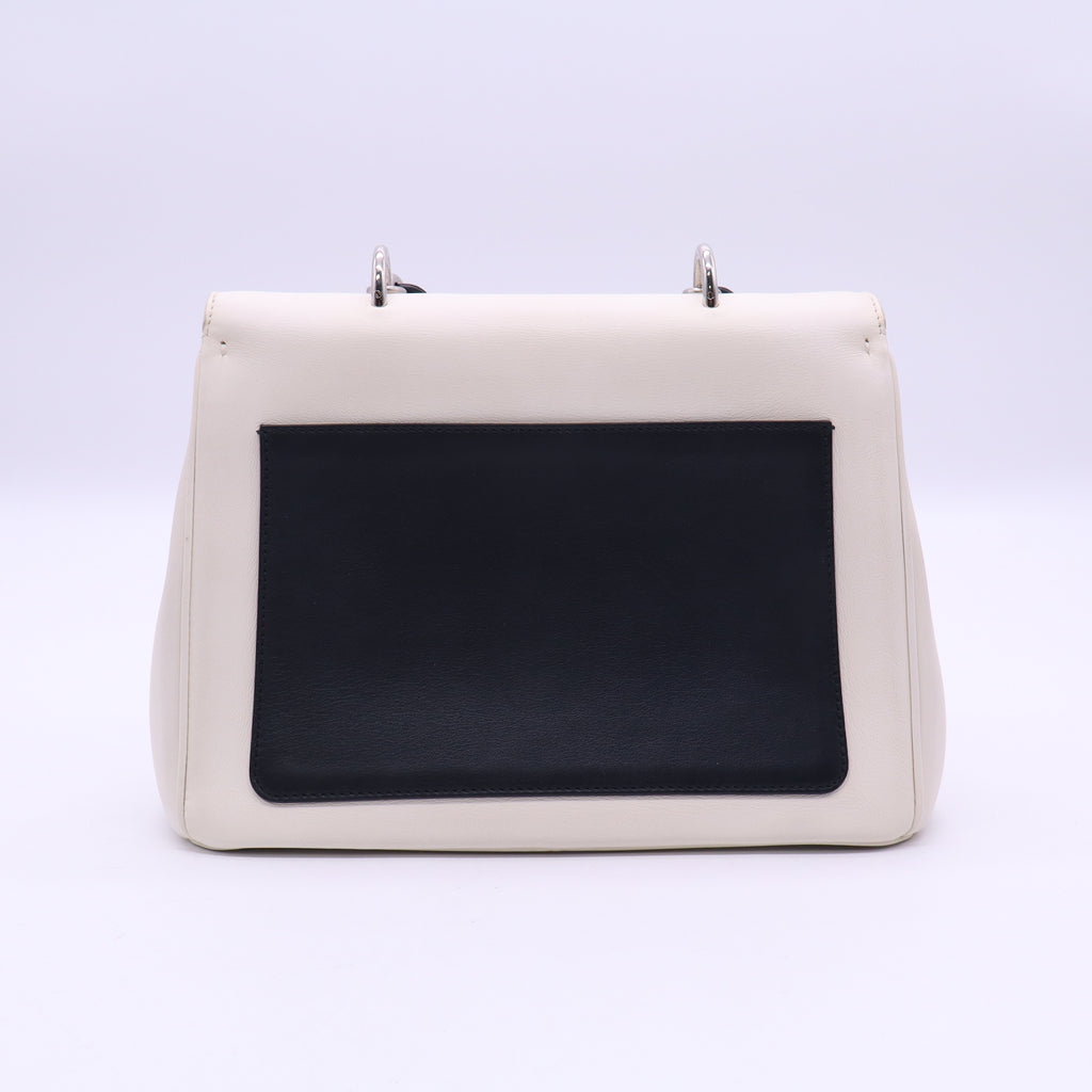 CHRISTIAN DIOR Smooth Calfskin Bicolor Small Be Dior Flap White Black Handbag twins B20781