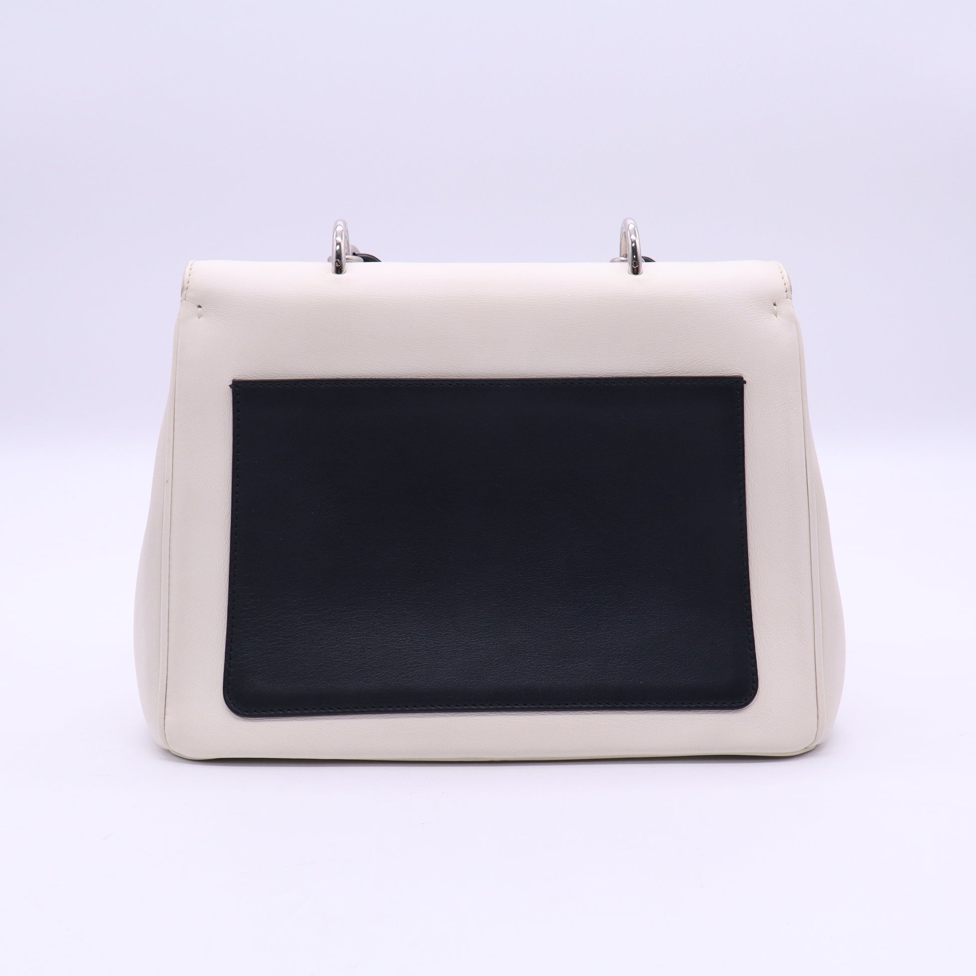 CHRISTIAN DIOR Smooth Calfskin Bicolor Small Be Dior Flap White Black Handbag twins B20781