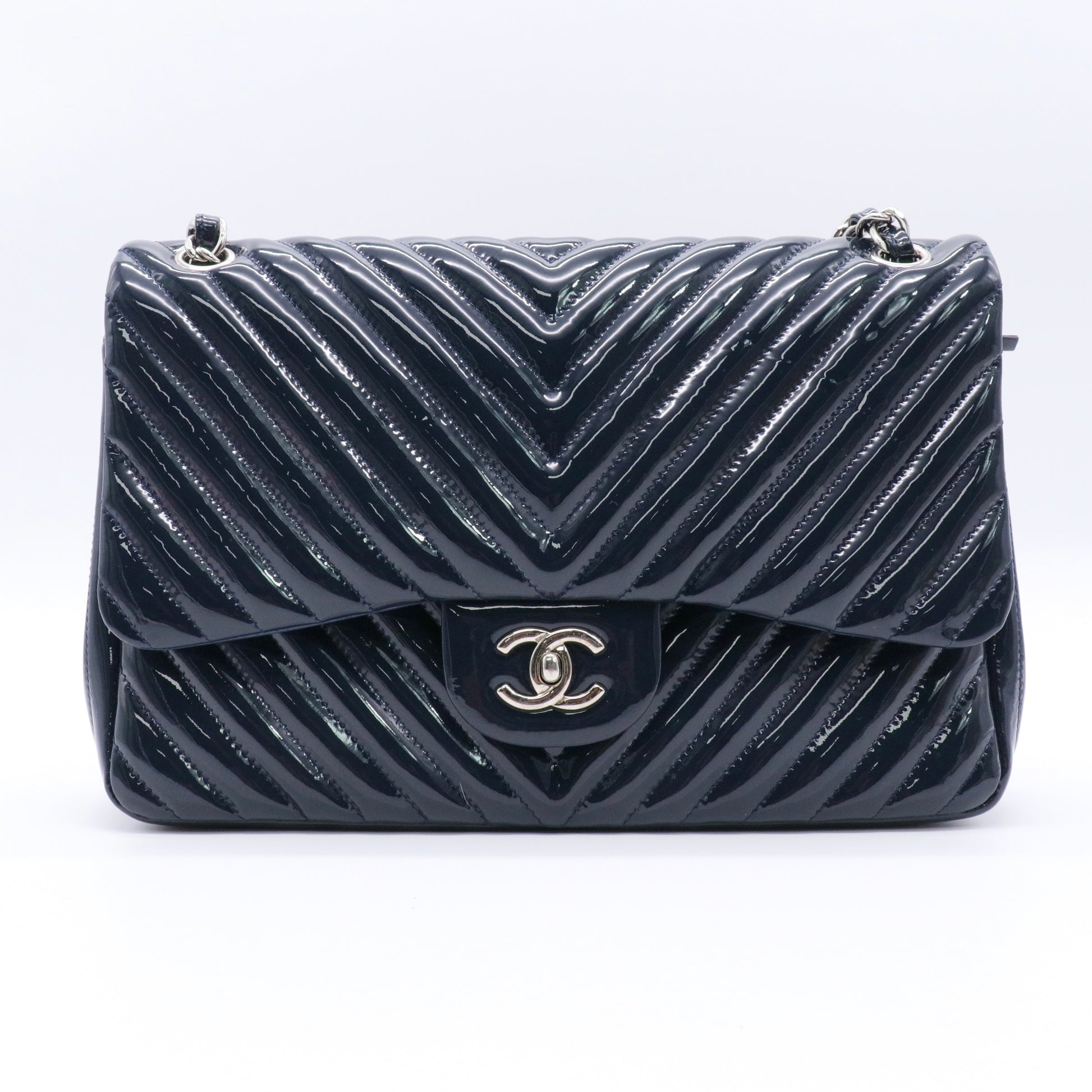 Patent Chevron Quilted Rectangular Flap Navy Blue twins