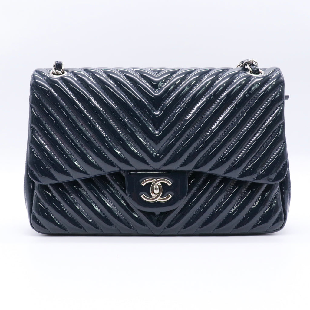 Patent Chevron Quilted Rectangular Flap Navy Blue twins
