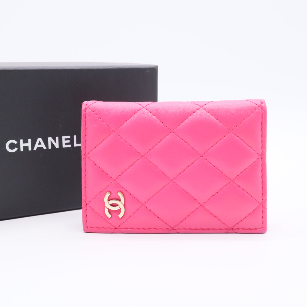 Lambskin Quilted Card Holder Wallet  Pink