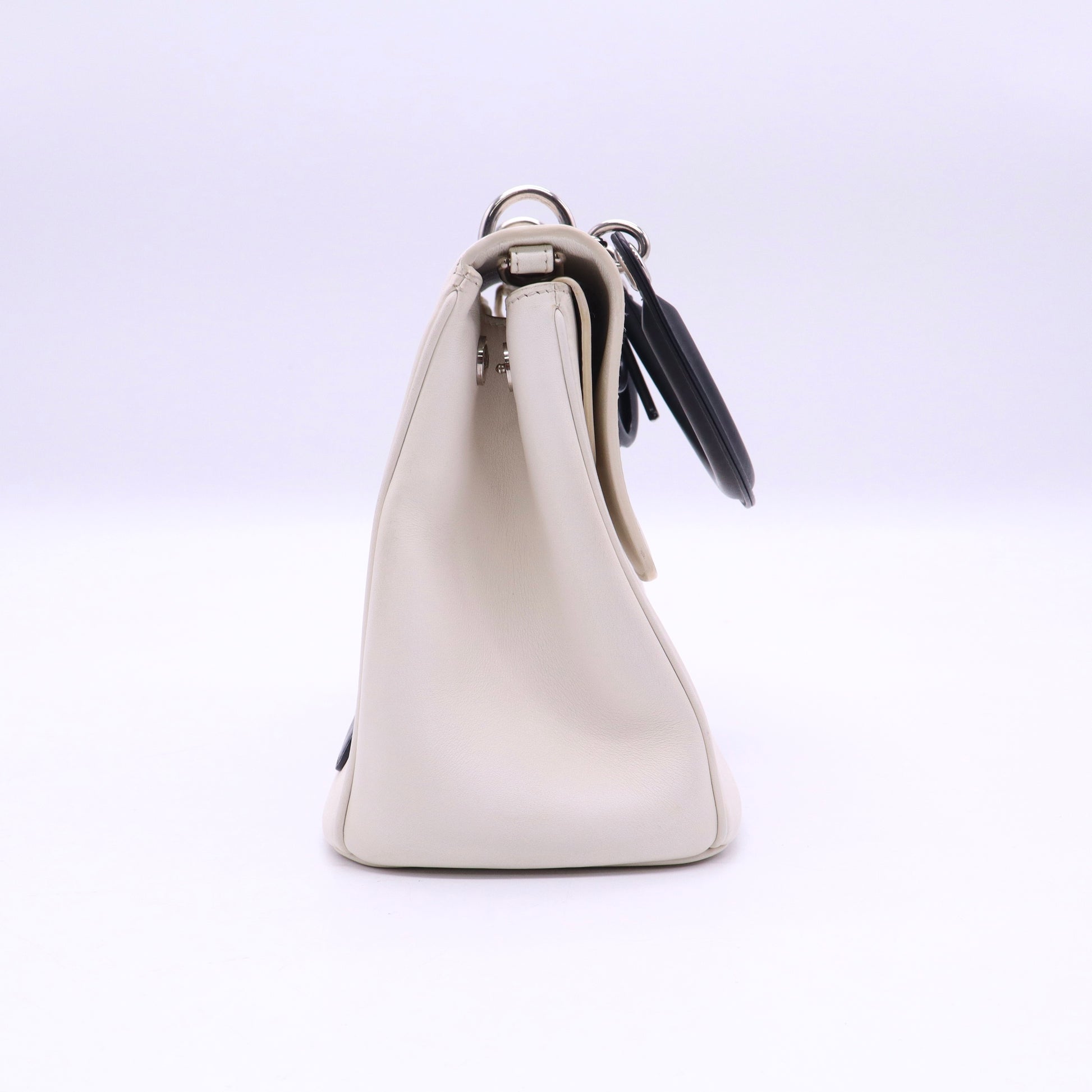 CHRISTIAN DIOR Smooth Calfskin Bicolor Small Be Dior Flap White Black Handbag twins B20781