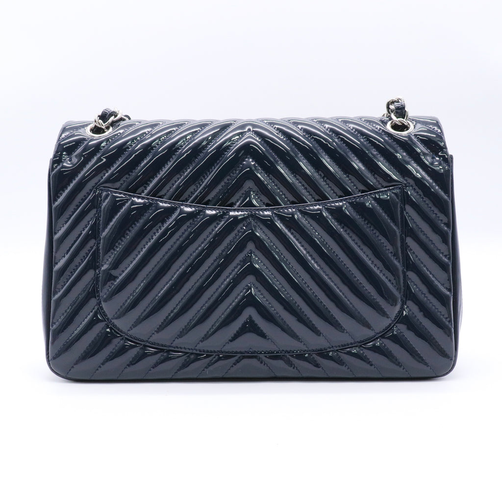 Patent Chevron Quilted Rectangular Flap Navy Blue twins