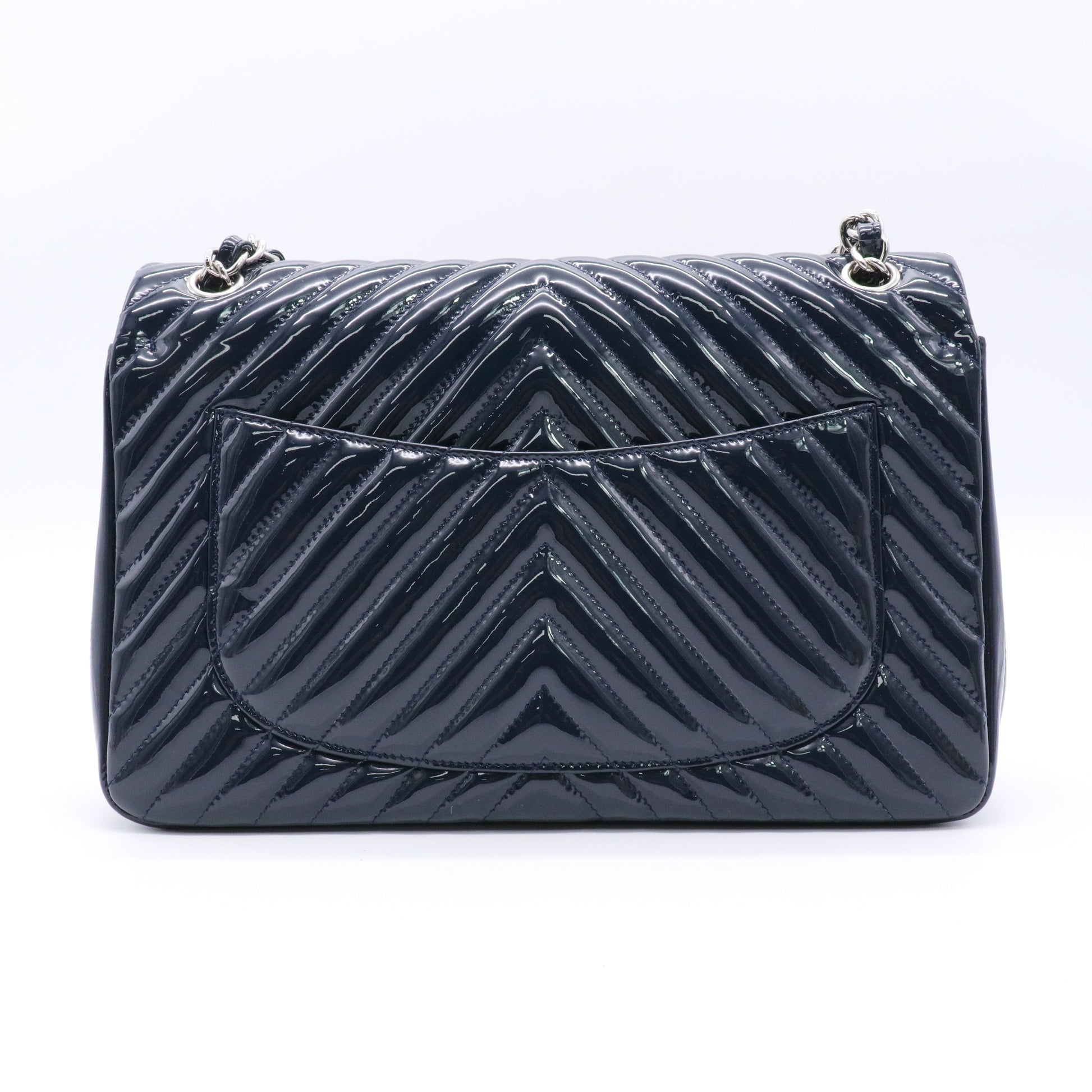 Patent Chevron Quilted Rectangular Flap Navy Blue twins