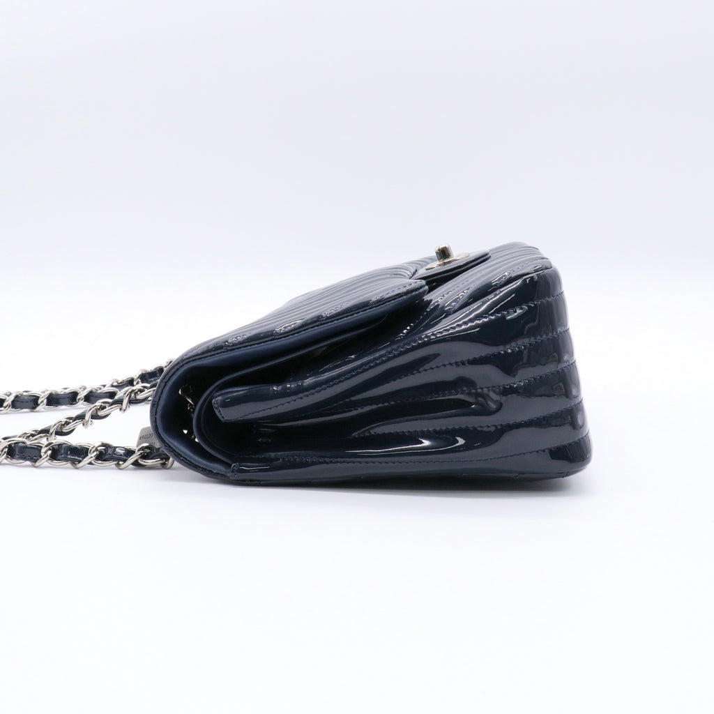 Patent Chevron Quilted Rectangular Flap Navy Blue twins