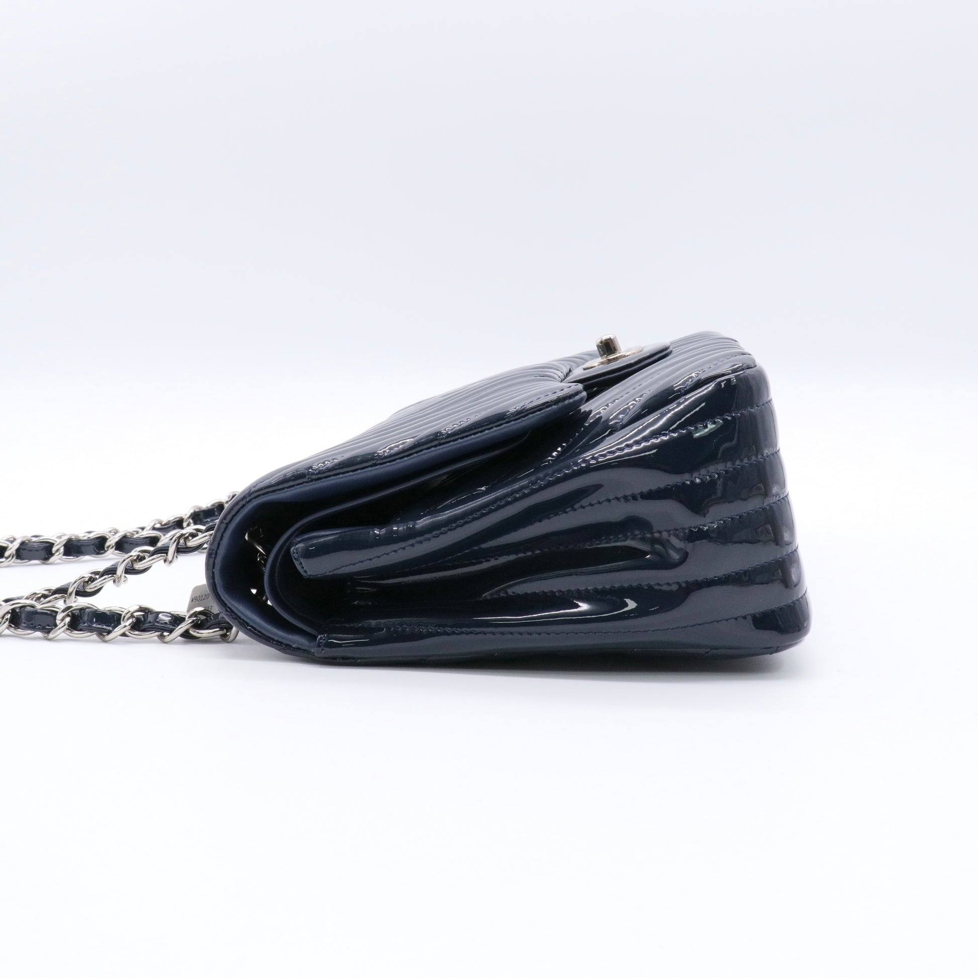 Patent Chevron Quilted Rectangular Flap Navy Blue twins