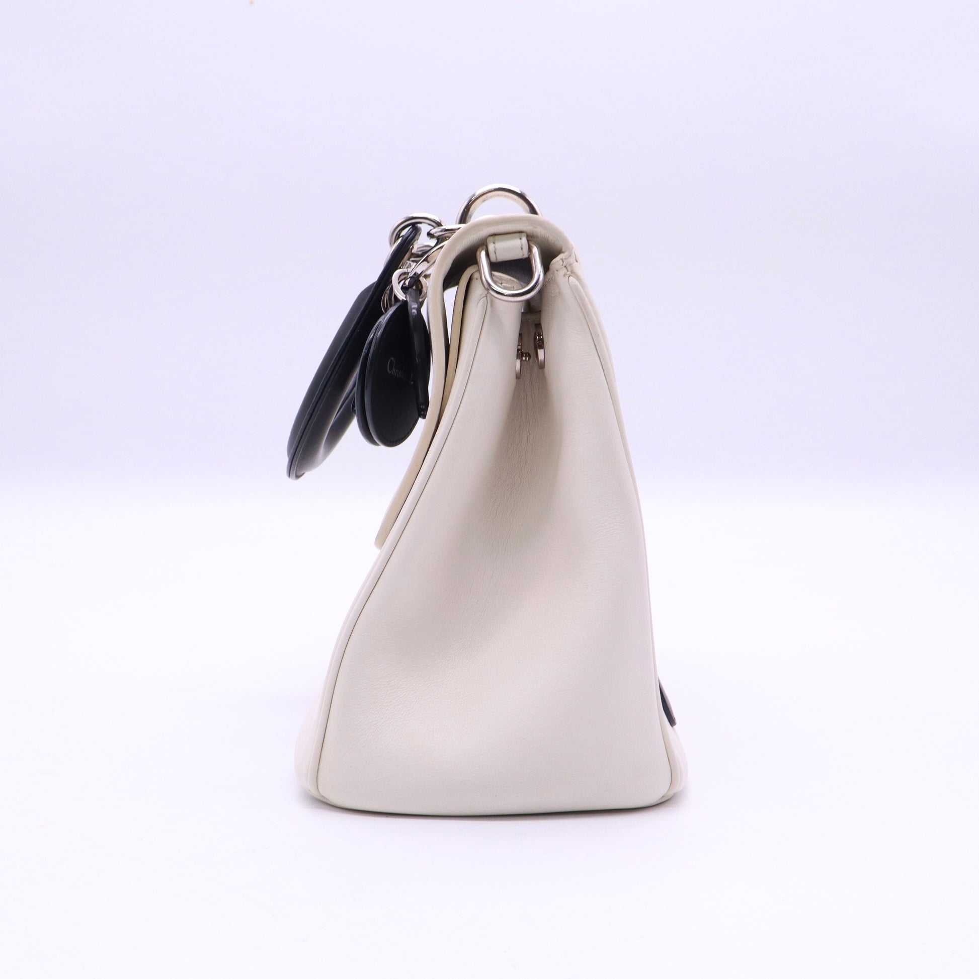 CHRISTIAN DIOR Smooth Calfskin Bicolor Small Be Dior Flap White Black Handbag twins B20781