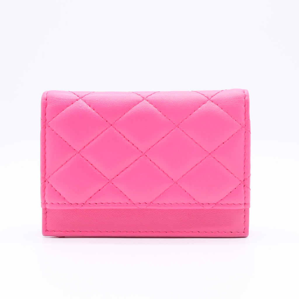 Lambskin Quilted Card Holder Wallet  Pink
