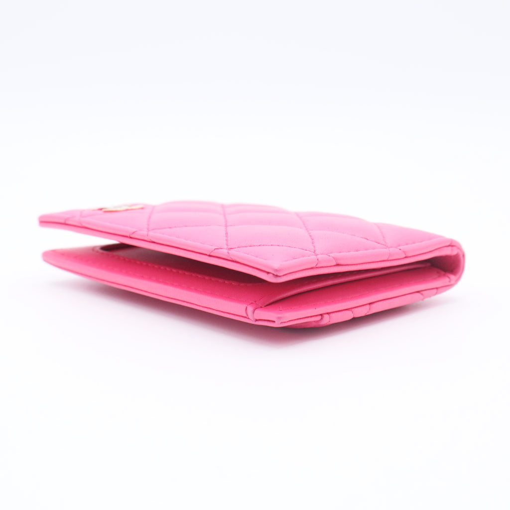 Lambskin Quilted Card Holder Wallet  Pink